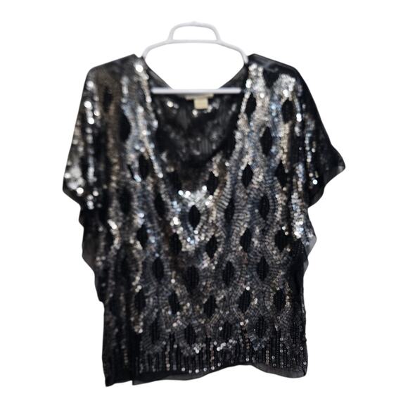 Gold Hawk 100% Silk Sequin Mesh Top Small Starlet Glam - Picture 1 of 9